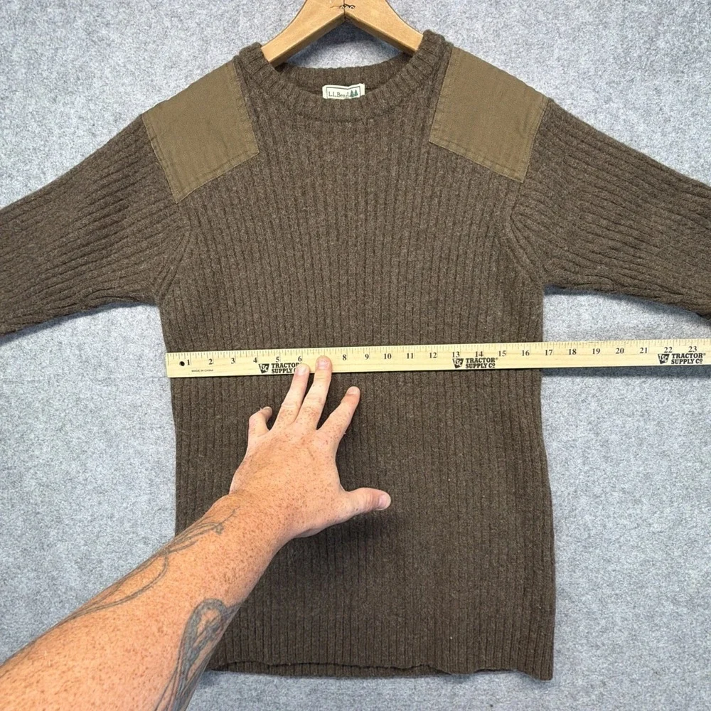 LL Bean Commando Sweater Mens Large Tall Lambswool Ribbed Brown